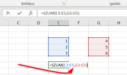 paraméterelválasztó egy SZUM függvényben